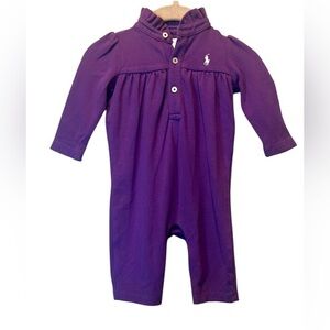 Ralph Lauren Baby Girl’s Purple Polo Shirt Style Ruffle Neck Romper 3 Months
